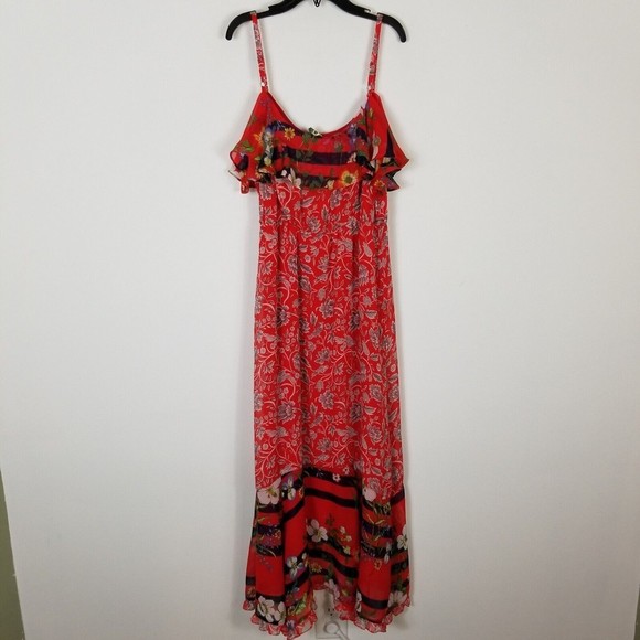 Anthropologie One September Women Red Floral Maxi Summer Dress Belted  M - Picture 3 of 6